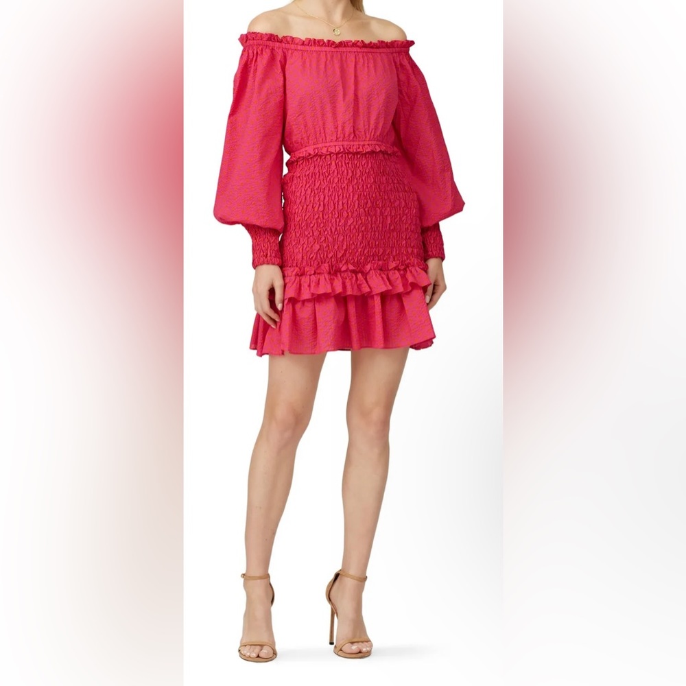 Alexis Pink Smocked Off Shoulder Mini Dress Vacation Beach